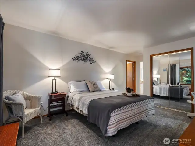 In the primary, you will find a walk-in closet, the laundry room, and a 5-piece bath.