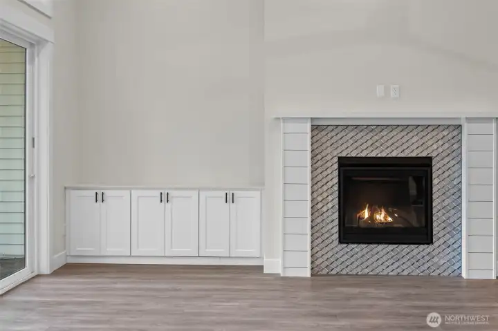 Gas Fireplace with custom cabinetry