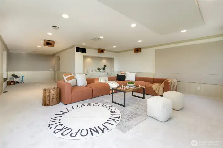 Upper level media/bonus room. Wired for theatre and sound proofed, some equipment included. Projector for sale.