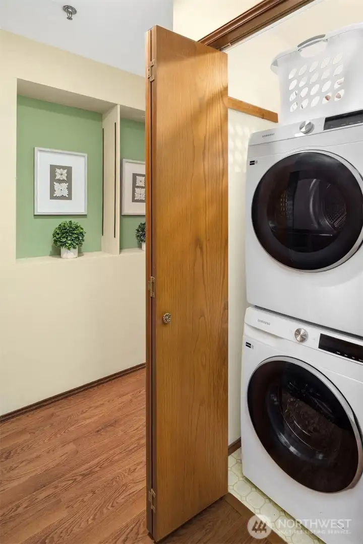 Laundry Closet with extra storage.