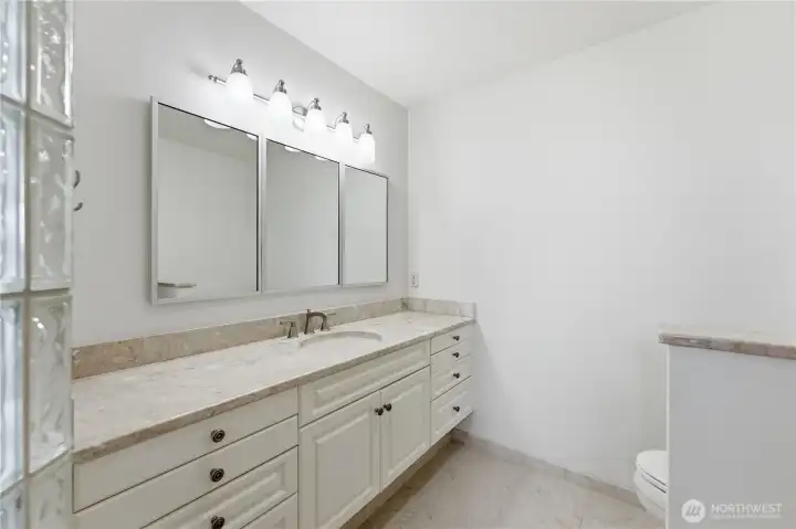Marble countertop in Primary Bath Marble countertop in Primary Bath