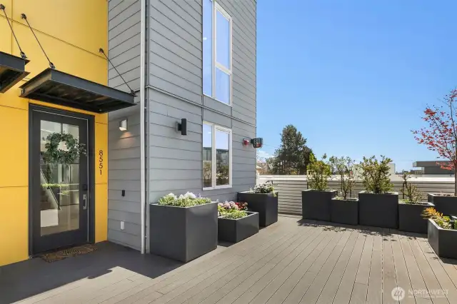 Main entrance on a gated inner courtyard feels like a secret and serene courtyard up a level from the street.