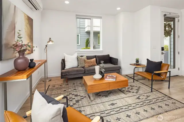 Generous floor plan with plenty for large sofa and plenty of space to entertain.