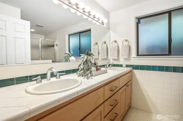 Primary bathroom with double sinks