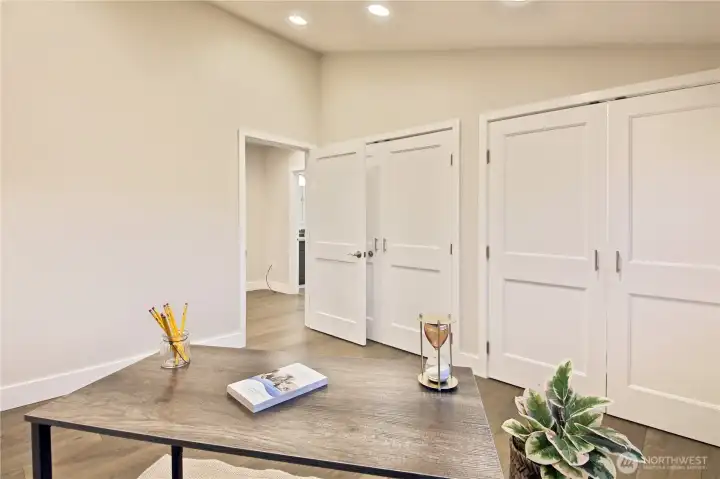 One more view shows the wall to wall closets. One more view shows the wall to wall closets.