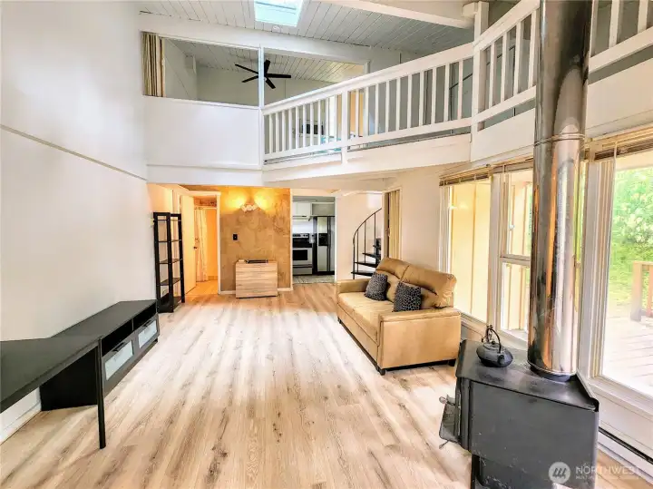 Woodstove keeps the home cozy in winter.