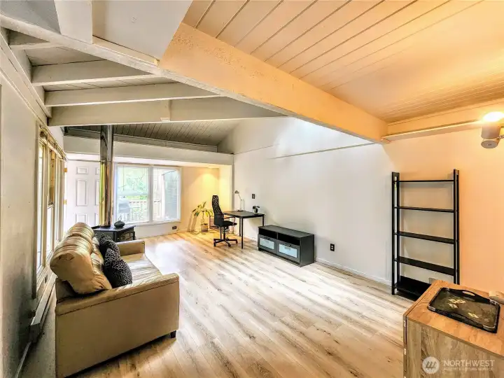 Gorgeous vaulted tongue & groove ceiling.