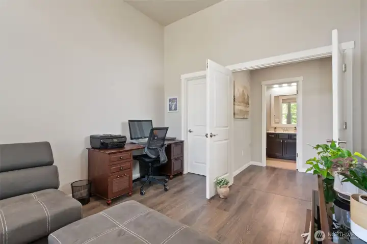 Conveniently located next ro the office/guest space is this ¾ bath