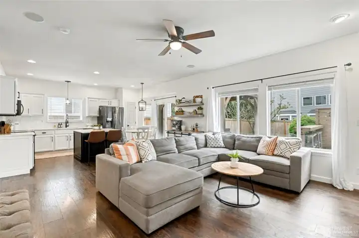 Sun-drenched great room and kitchen with tons of windows. Sun-drenched great room and kitchen with tons of windows.