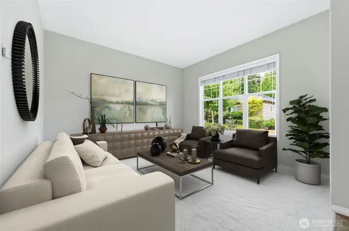 Living room, virtually staged.