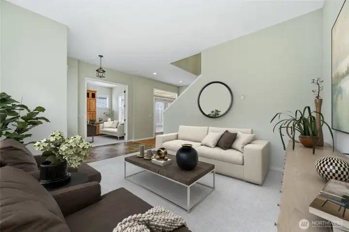 Living room, virtually staged.