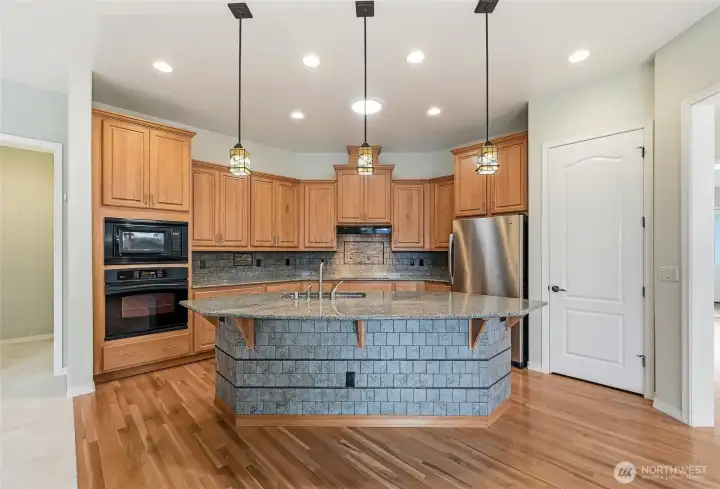 Counter seating at the island.