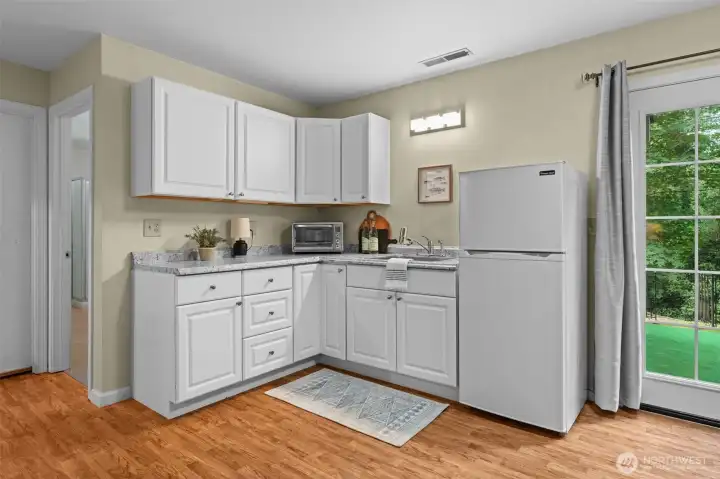 Separate entrance to living area with private bedroom