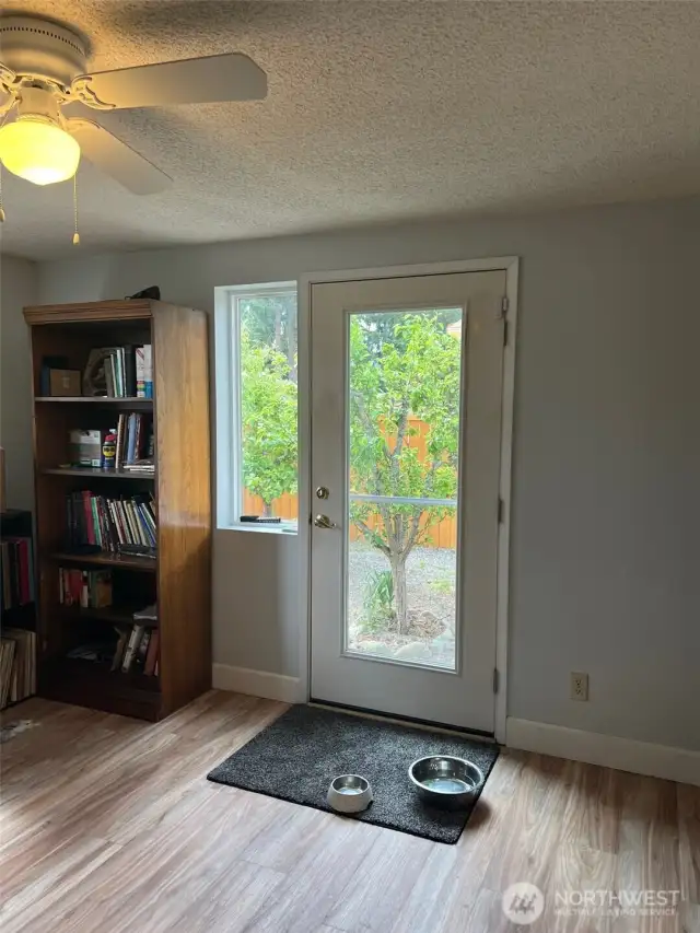 side door to the fenced yard