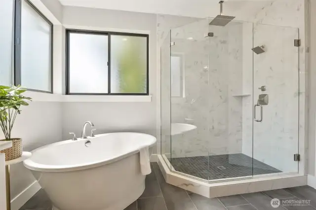 Take a relaxing contemplative soak, or an invigorating shower in this gorgeous space.
