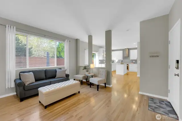 Terrific family room open to the kitchen. Big windows for lots of natural light