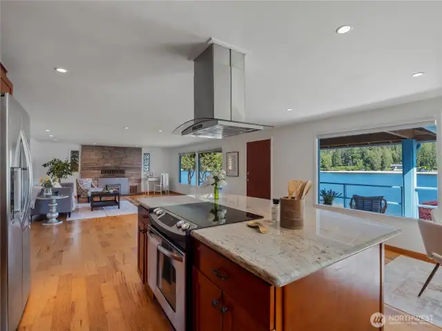 Hardwood flooring throughout the main floor living area.