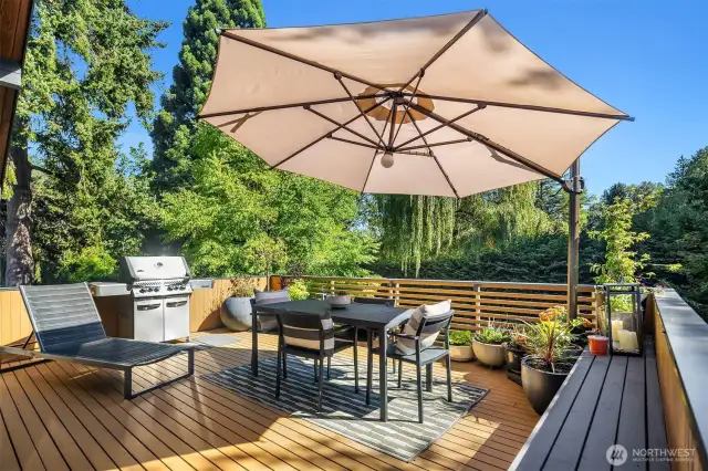 Grill, dine, or lounge on the spacious sun-drenched deck.