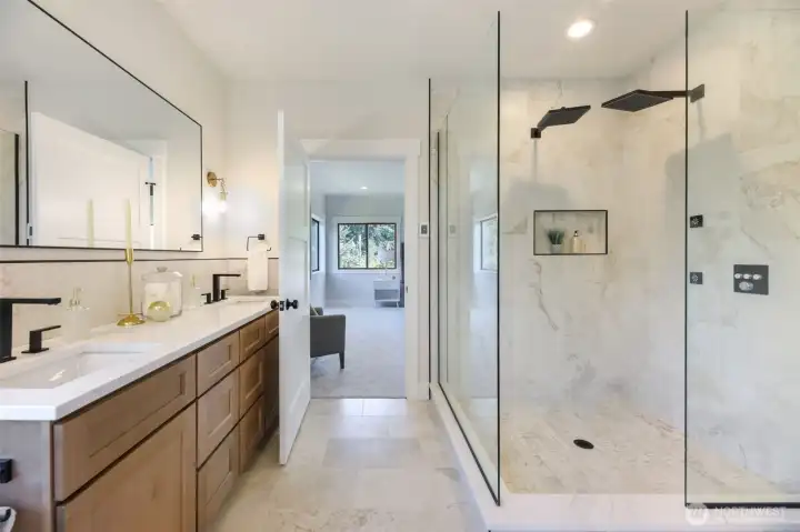 Just wait until you see the shower! This is not just your typical dual head shower. This is the all new Grohe SmartControl shower system!