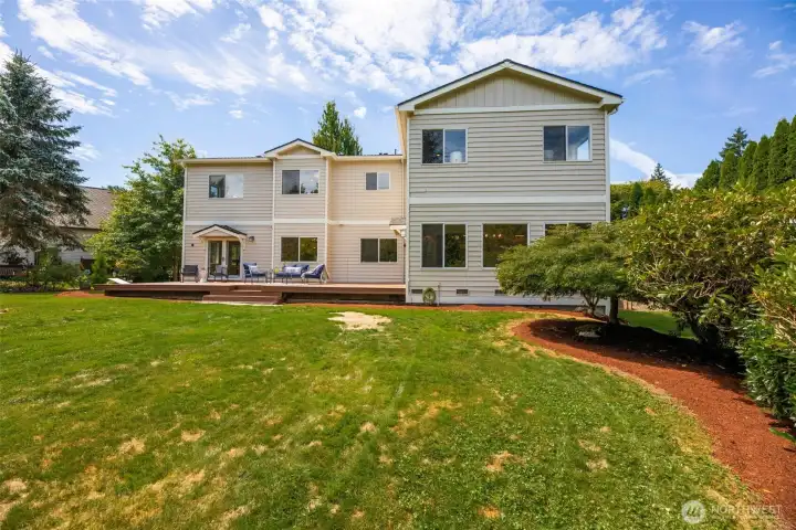 Huge level yard! Big enough for yard games, a sport court, swimming pool and more!