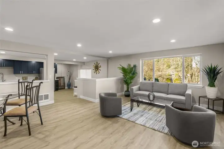 Enormous living room area that can possibly share dining table space