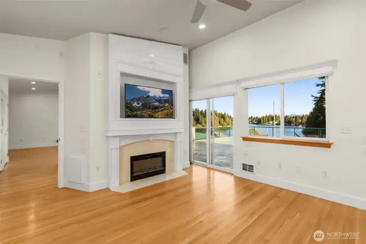 Upper level bedroom with fireplace