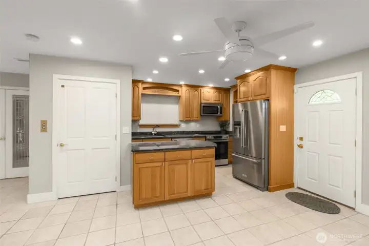 Full kitchen w/all new appliances and the door on the left of the island goes to elevator