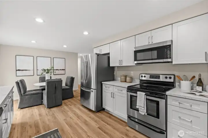 With eating space close by, enjoy seamless transitions from kitchen to table.