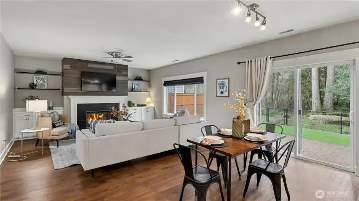 Enjoy dining with a view and easy access to the backyard through the sliding glass door.