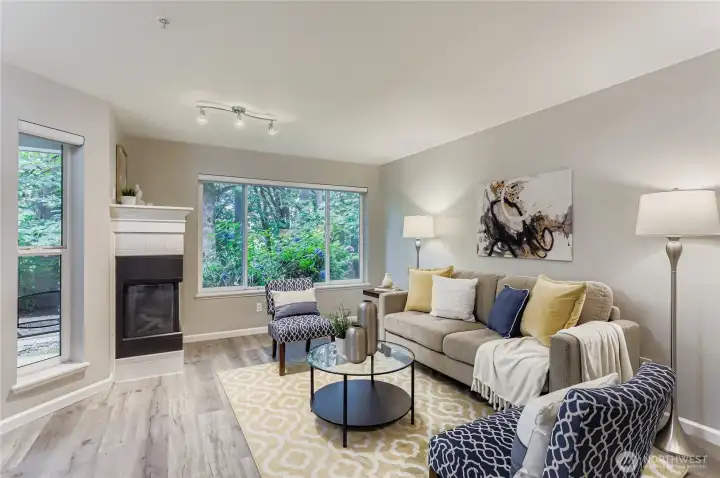 Flow into your living room - cozy up on a winter night with the gas fireplace.