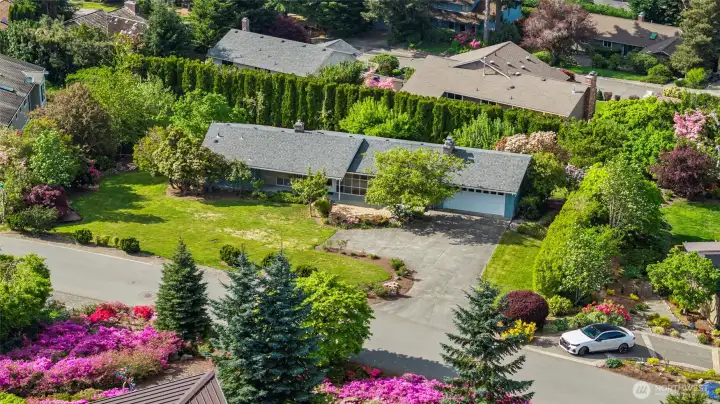 Aerial view, front of home, looking