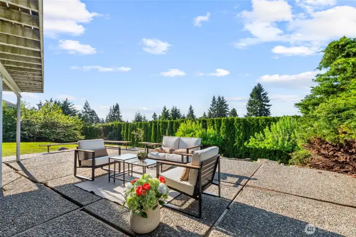 Large patio on lower level opens up to grounds