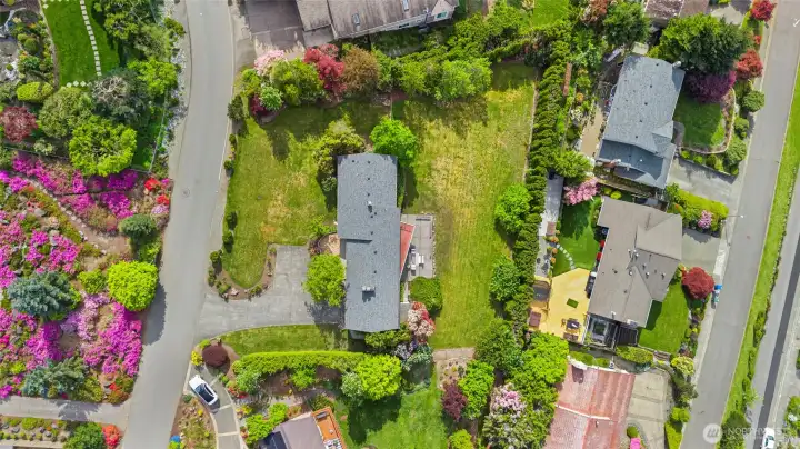 Aerial view of home and lot
