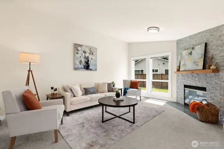 Living Room has a vaulted ceiling and large windows all around. Living Room has a vaulted ceiling and large windows all around.