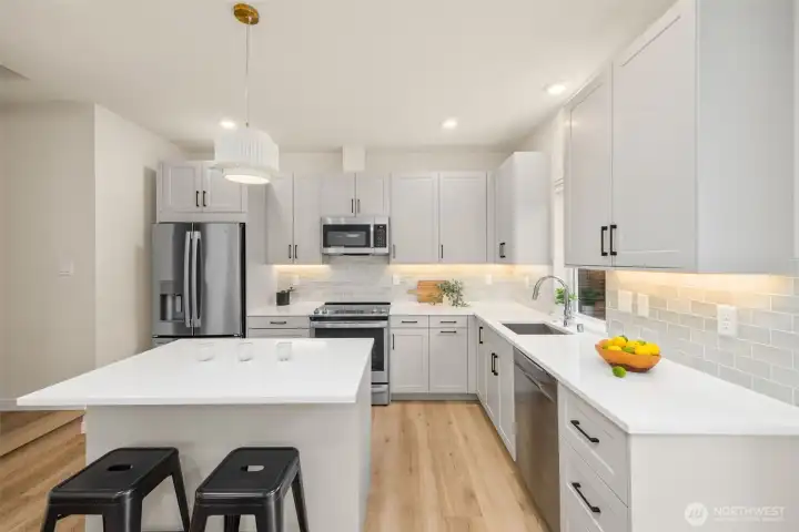 Locally sourced cabinetry , stainless steel appliances and quartz countertops. Locally sourced cabinetry , stainless steel appliances and quartz countertops.