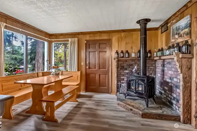 Dining Room with a cozy gas fireplace