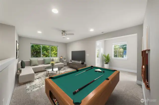 Upstairs you'll find a nice large bonus area centrally located between the bedrooms & primary suite. Invite the kids to enjoy a movie or game of pool.