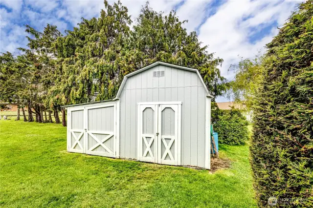 Storage sheds with shelving.