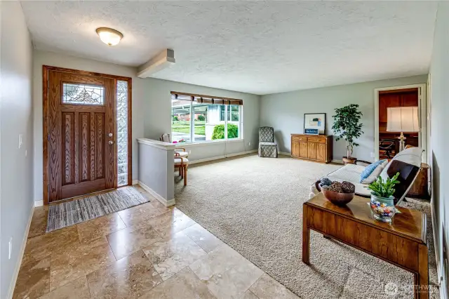Timeless Travertine tile in the entry.