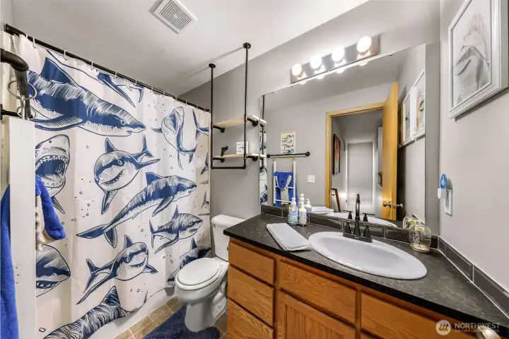 Main Bathroom with new granite countertop!