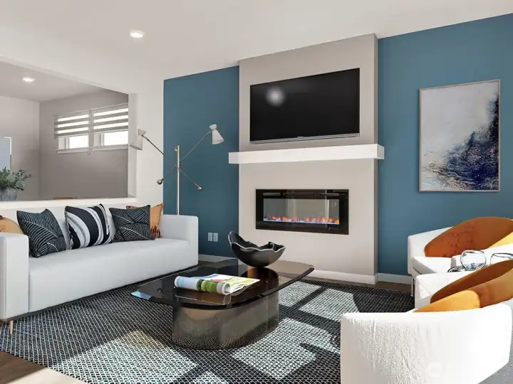 Plenty of room for your TV over the fireplace. Photos are for representational purposes only. Colors and options may vary.
