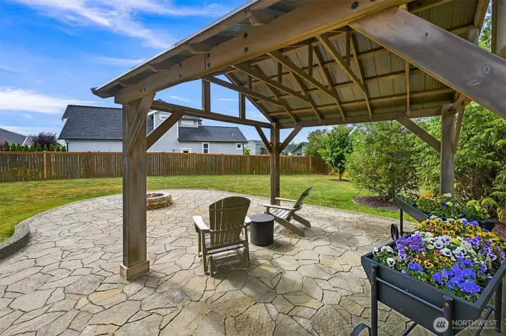 Gazebo with cozy fire pit area