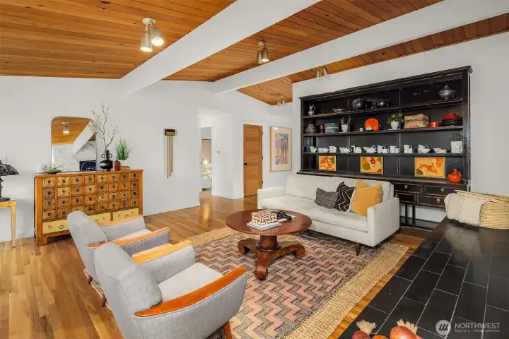 Natural wood accents lend a comfortable warmth.