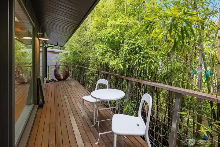 This private, bamboo-lined Ipe deck spans the entire north side of the home.