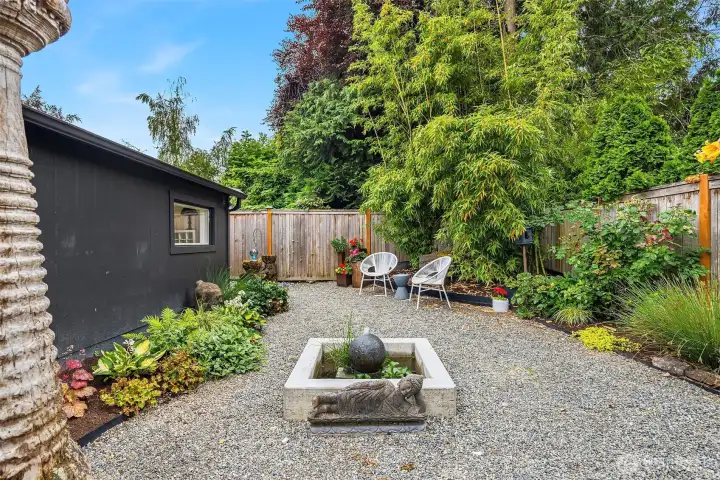 Find your Zen with a bubbling fountain and lots of space to relax.