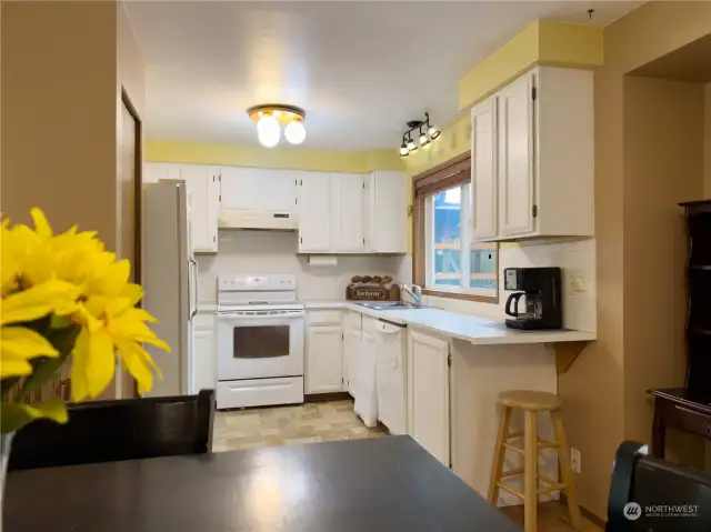 Spacious kitchen area with a ton of storage and cabinets.