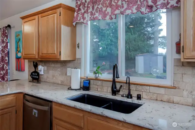 Kitchen overlooking the rear yard.