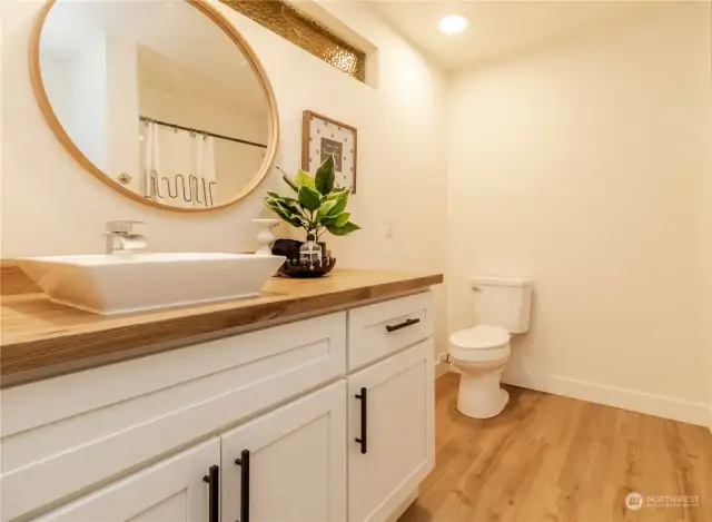 Butcher block counters flow throughout the home