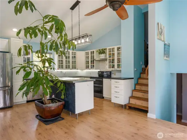 Kitchen and stairs to loft