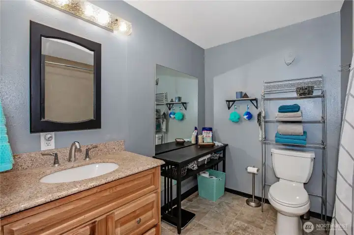 Full bathroom upstairs in bonus area